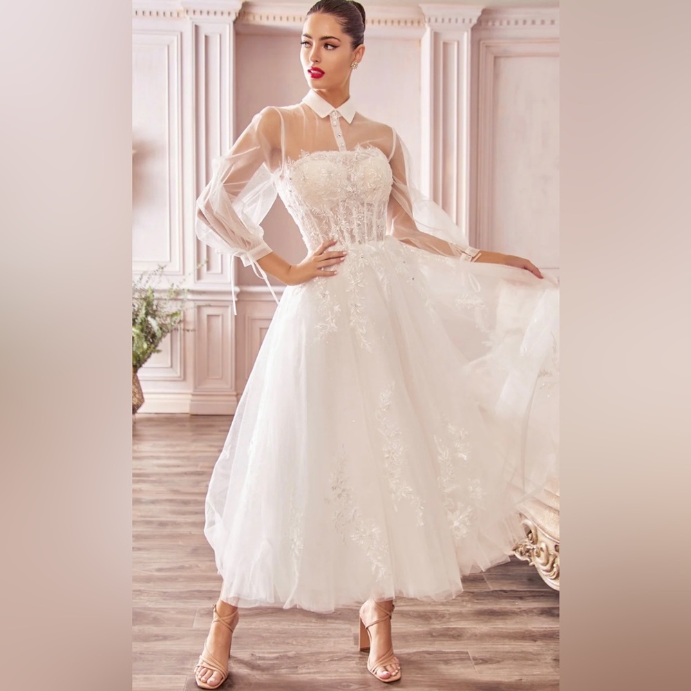 Andrea & Leo NWT A1016 midi bridal button up dress